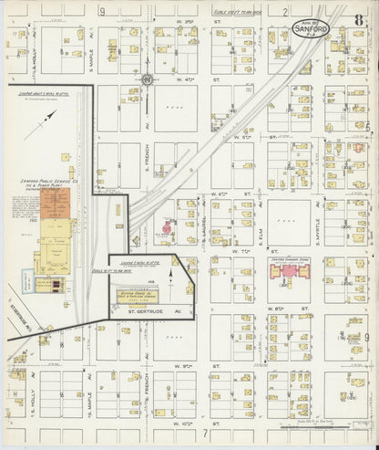 Sanborn Fire Insurance Map from Sanford, Seminole County, Florida (1917), Sheet #0008 - Complete Map Set gallery image, historic Sanborn map, vintage wall art, Florida Florida