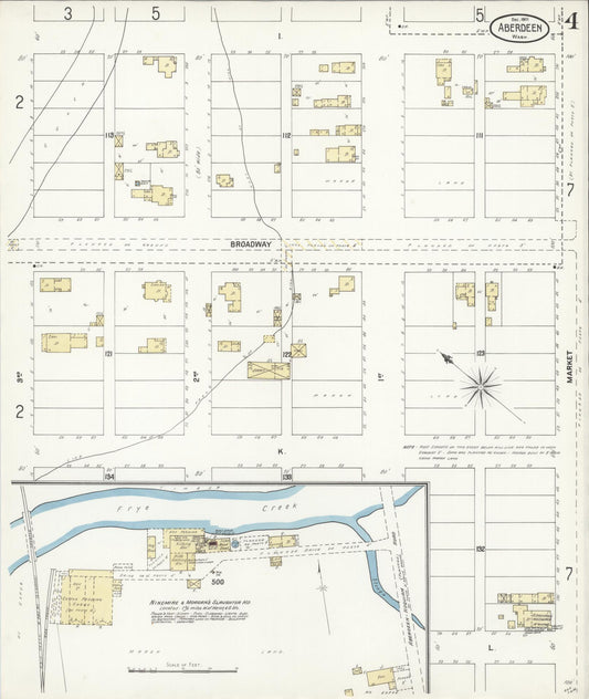 Sanborn Fire Insurance Map from Aberdeen, Grays Harbor County, Washington (1901), Sheet #0004 - Historic Sanborn Fire Insurance Map Print, vintage old map wall art, antique decor, genealogy gift, Washington Washington map
