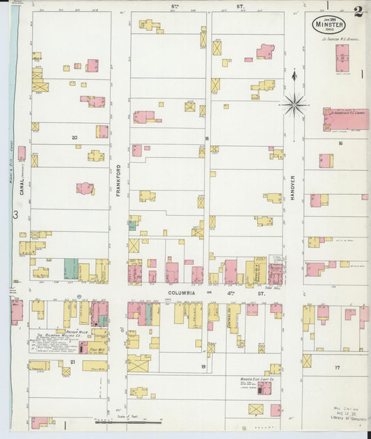 Sanborn Fire Insurance Map from Minster, Auglaize County, Ohio (1899), Sheet #0002 - Historic Sanborn Fire Insurance Map Print, vintage old map wall art, antique decor, genealogy gift, Ohio Ohio map