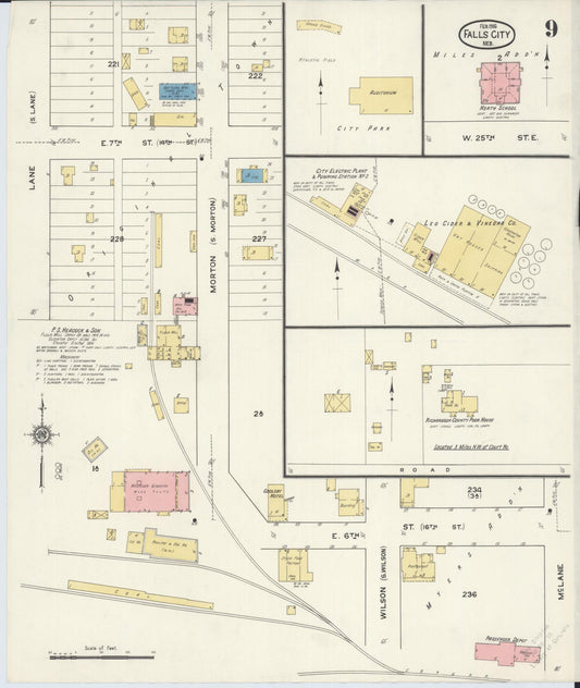 Sanborn Fire Insurance Map from Falls City, Richardson County, Nebraska (1916), Sheet #0009 - Historic Sanborn Fire Insurance Map Print, vintage old map wall art, antique decor, genealogy gift, Nebraska Nebraska map