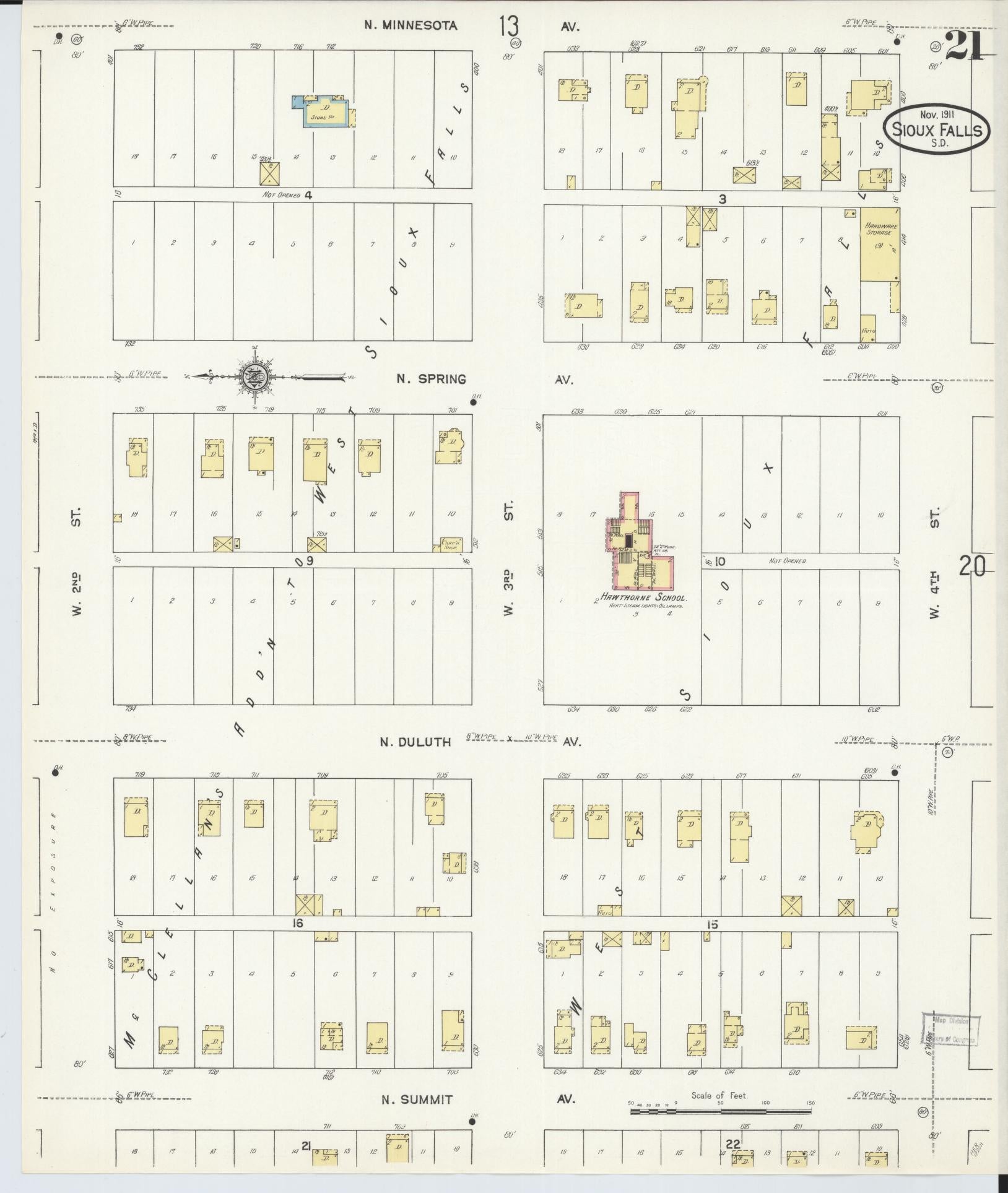 Sanborn Fire Insurance Map from Sioux Falls, Minnehaha County, South Dakota (1911), Sheet #0021 - Complete Map Set gallery image, historic Sanborn map, vintage wall art, South Dakota South Dakota