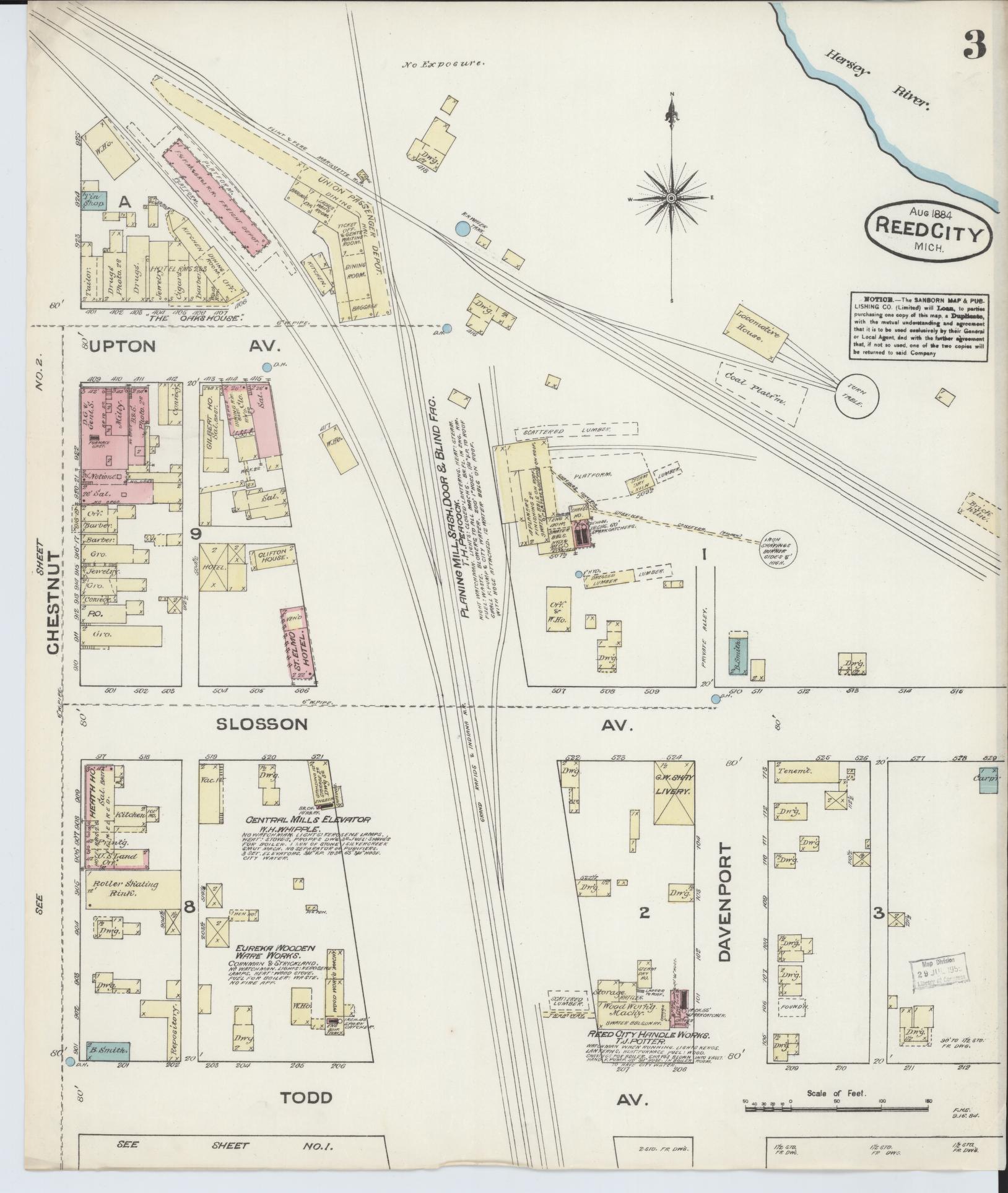 Sanborn Fire Insurance Map from Reed City, Osceola County, Michigan (1884), Sheet #0003 - Complete Map Set gallery image, historic Sanborn map, vintage wall art, Michigan Michigan