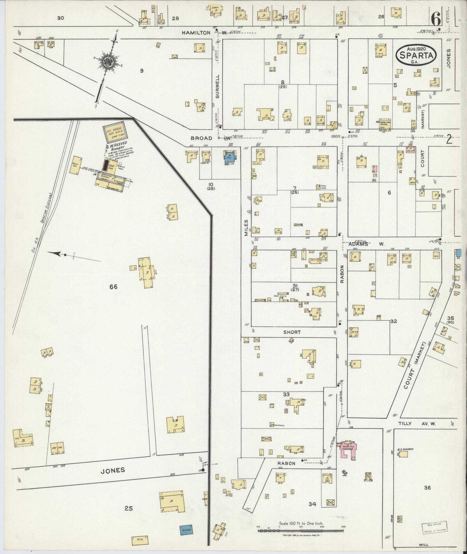 Sanborn Fire Insurance Map from Sparta, Hancock County, Georgia (1920), Sheet #0006 - Complete Map Set gallery image, historic Sanborn map, vintage wall art, Georgia Georgia