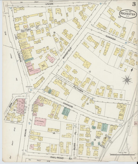 Sanborn Fire Insurance Map from Rochester, Strafford County, New Hampshire (1887), Sheet #0003 - Historic Sanborn Fire Insurance Map Print, vintage old map wall art, antique decor, genealogy gift, New Hampshire New Hampshire map
