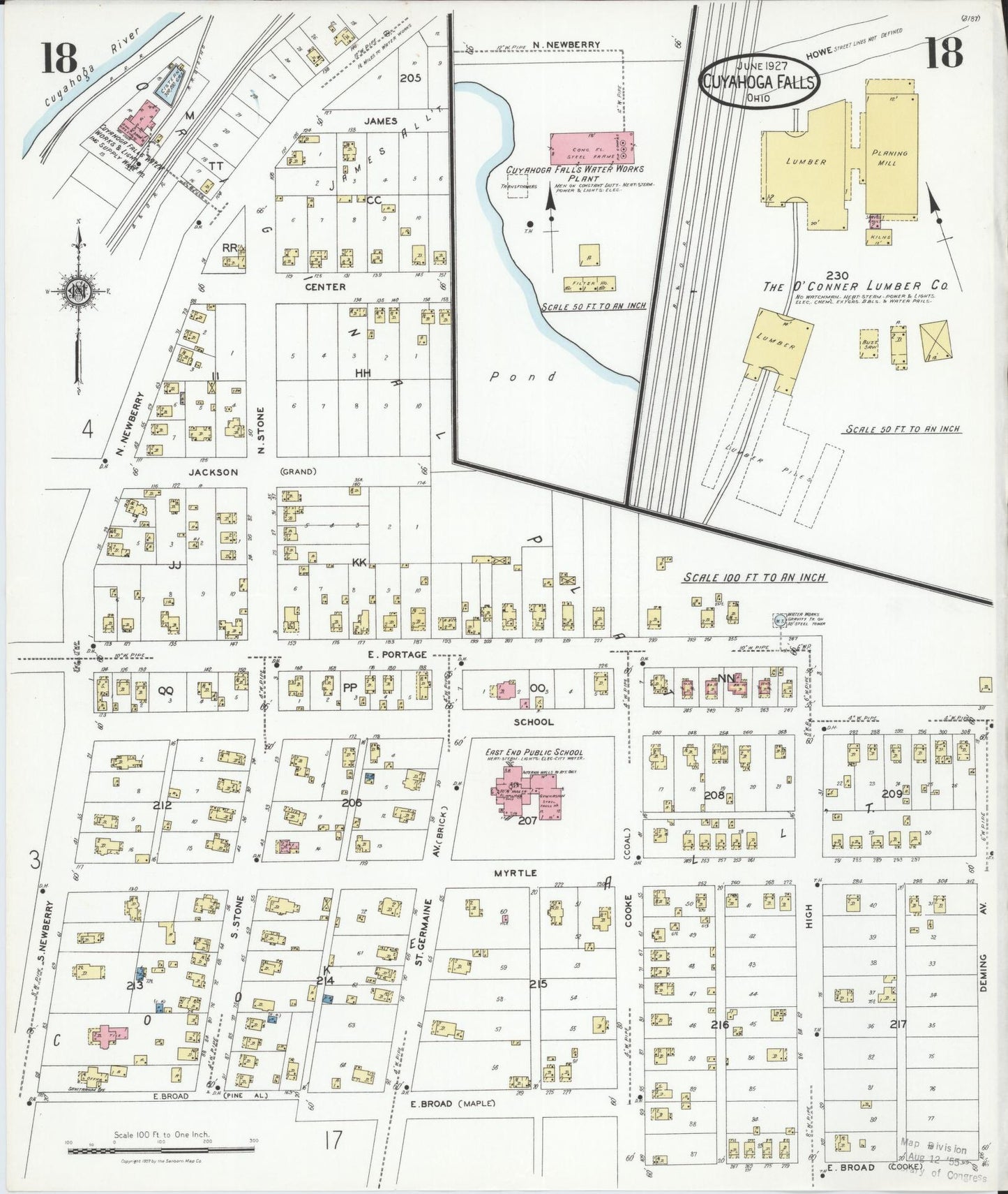 Sanborn Fire Insurance Map from Cuyahoga Falls, Summit County, Ohio (1927), Sheet #0018 - Historic Sanborn Fire Insurance Map Print, vintage old map wall art, antique decor, genealogy gift, Ohio Ohio map