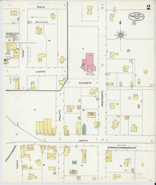 Sanborn Fire Insurance Map from Tracy City, Grundy County, Tennessee (1907), Sheet #0002 - Historic Sanborn Fire Insurance Map Print, vintage old map wall art, antique decor, genealogy gift, Tennessee Tennessee map