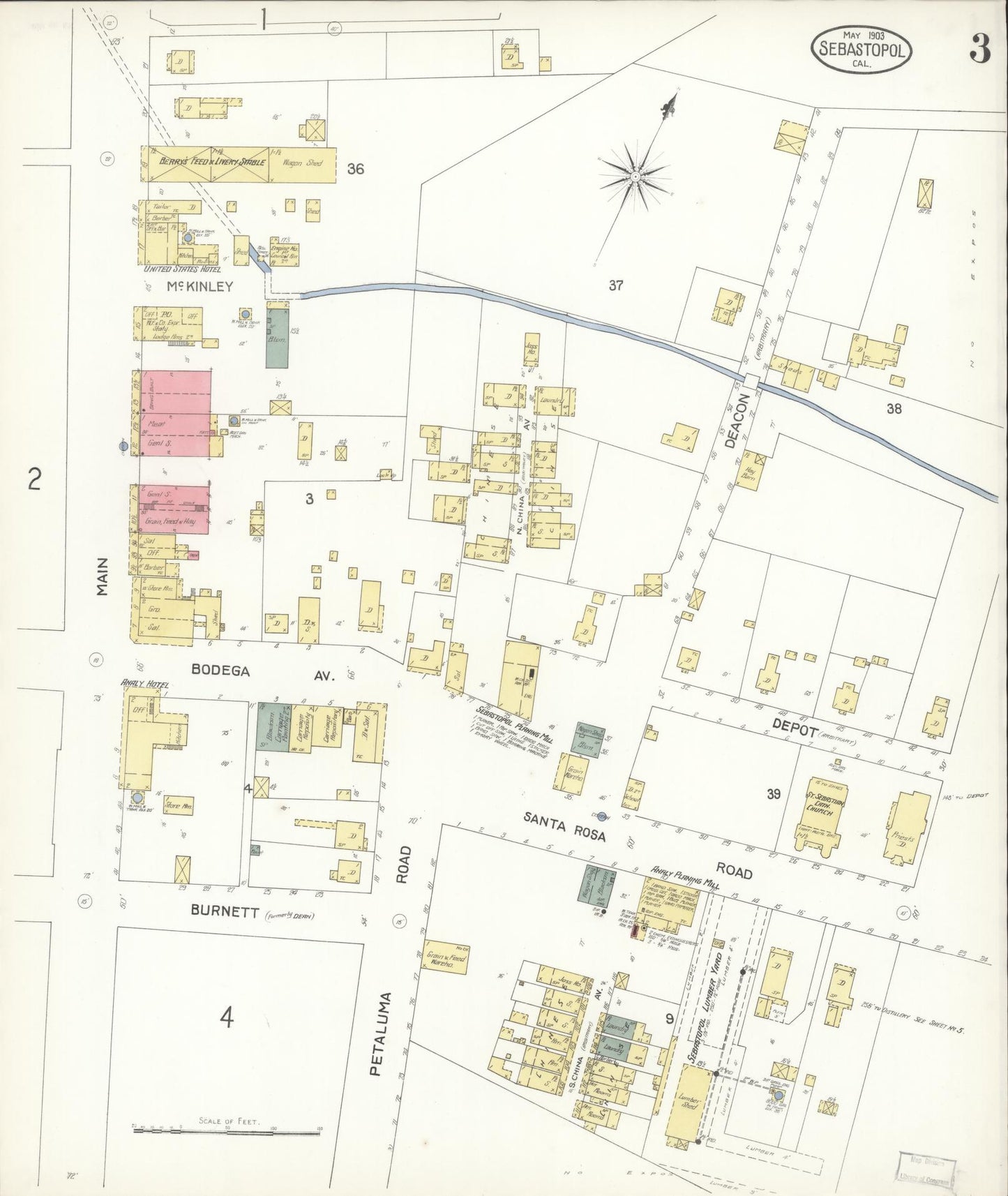 Sanborn Fire Insurance Map from Sebastopol, Sonoma County, California (1903), Sheet #0003 - Complete Map Set gallery image, historic Sanborn map, vintage wall art, California California