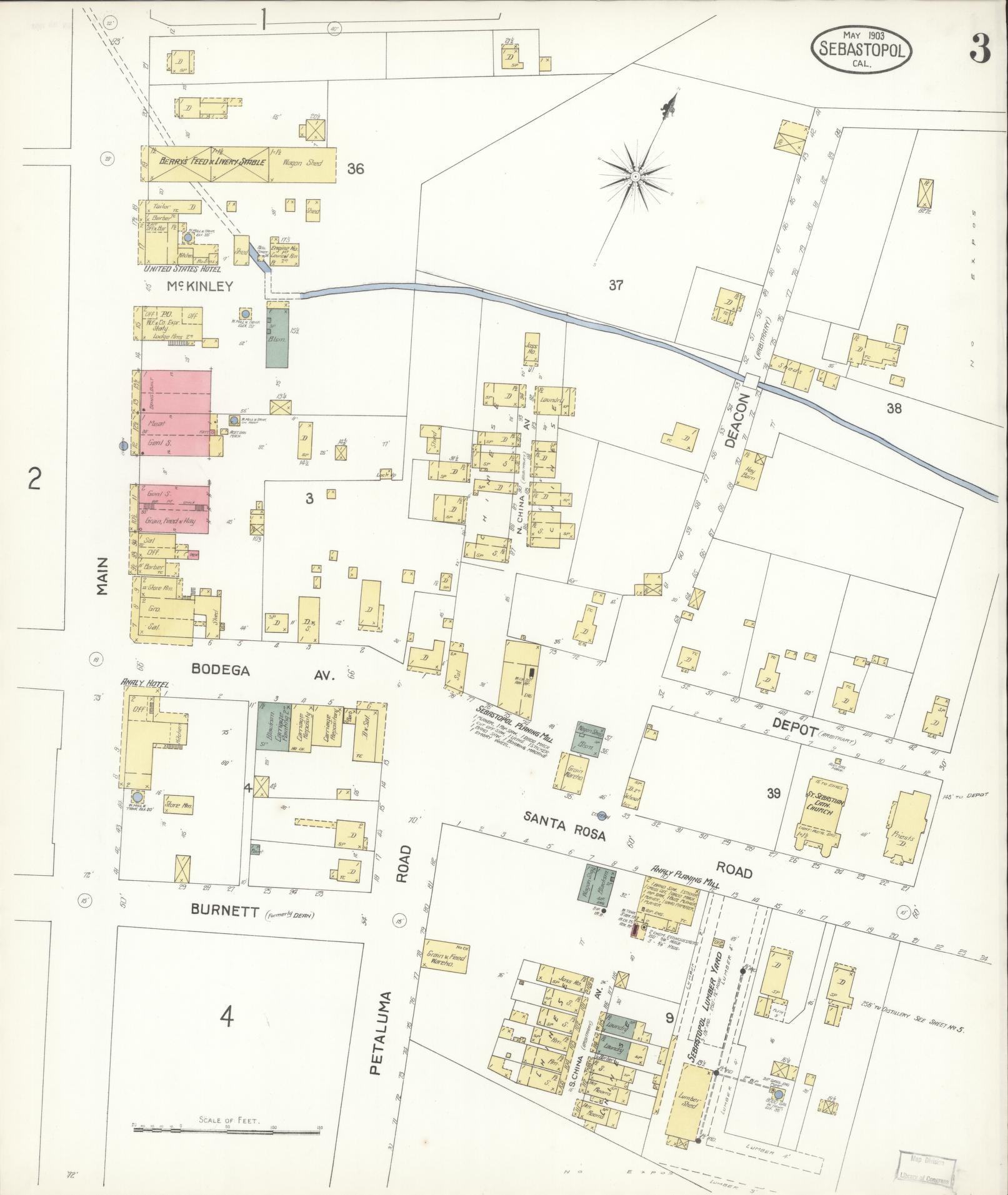 Sanborn Fire Insurance Map from Sebastopol, Sonoma County, California (1903), Sheet #0003 - Complete Map Set gallery image, historic Sanborn map, vintage wall art, California California