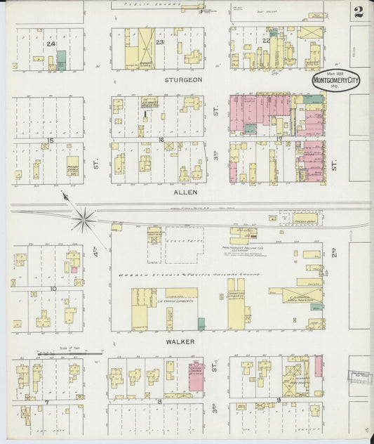 Sanborn Fire Insurance Map from Montgomery City, Montgomery County, Missouri (1893), Sheet #0002 - Historic Sanborn Fire Insurance Map Print, vintage old map wall art, antique decor, genealogy gift, Missouri Missouri map