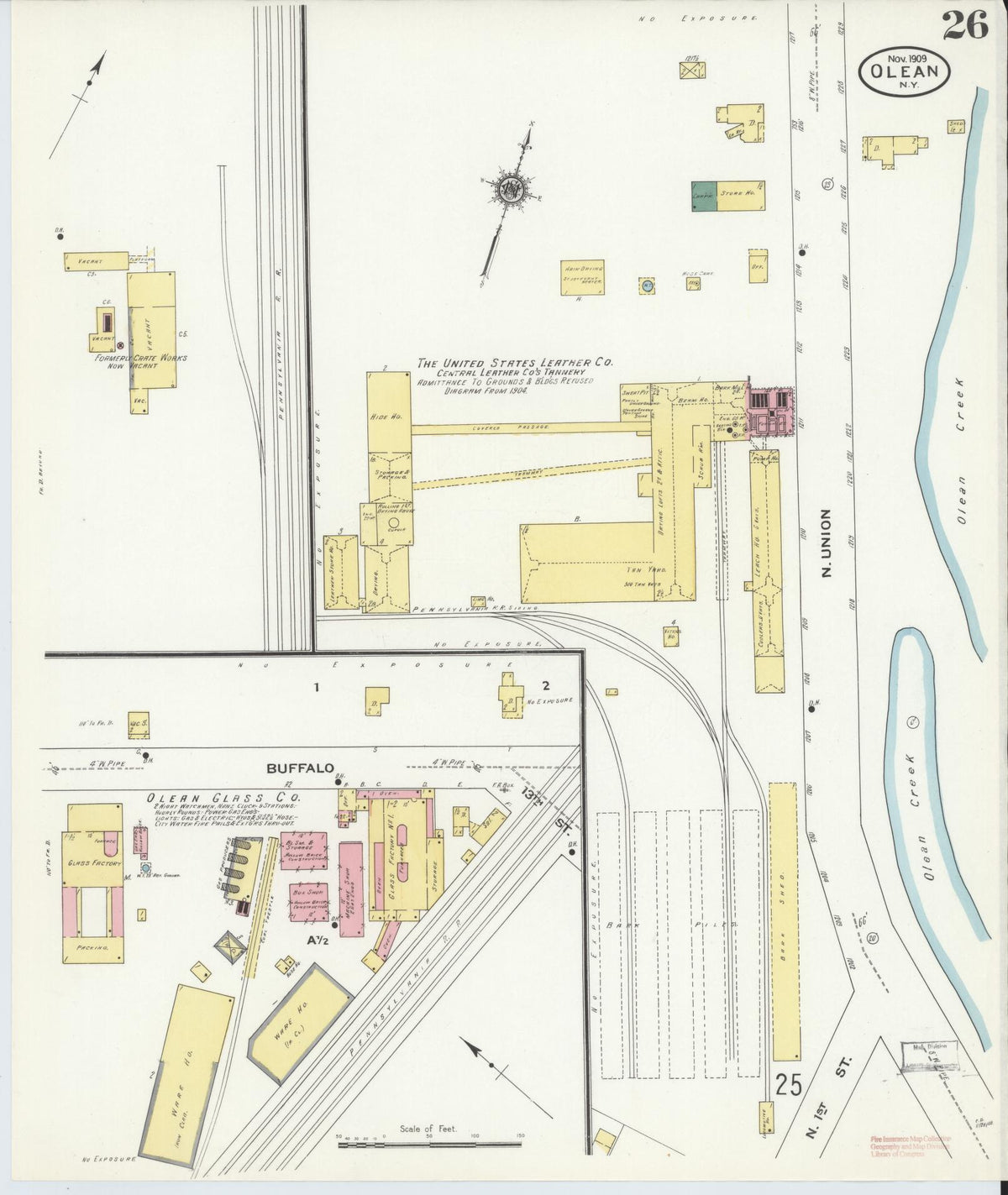 Sanborn Fire Insurance Map from Olean, Cattaraugus County, New York (1909), Sheet #0026 - Complete Map Set gallery image, historic Sanborn map, vintage wall art, New York New York