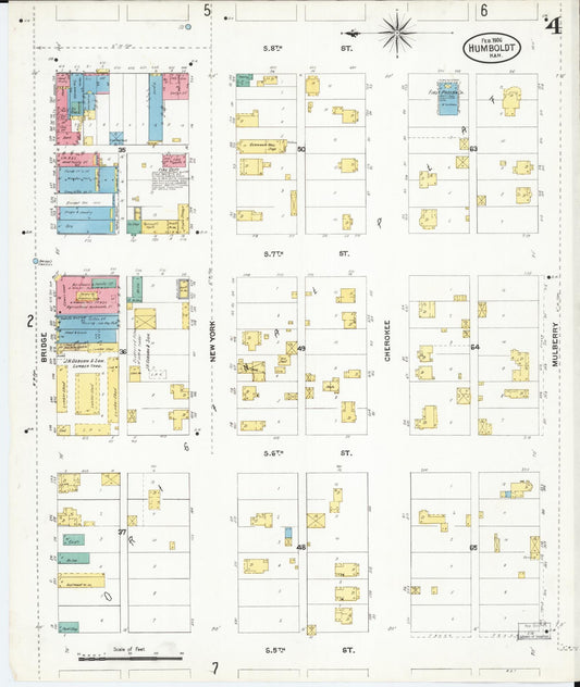 Sanborn Fire Insurance Map from Humboldt, Allen County, Kansas (1906), Sheet #0004 - Historic Sanborn Fire Insurance Map Print, vintage old map wall art, antique decor, genealogy gift, Kansas Kansas map