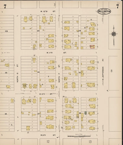 Sanborn Fire Insurance Map from Wellington, Sumner County, Kansas (1922), Sheet #0007 - Complete Map Set gallery image, historic Sanborn map, vintage wall art, Kansas Kansas
