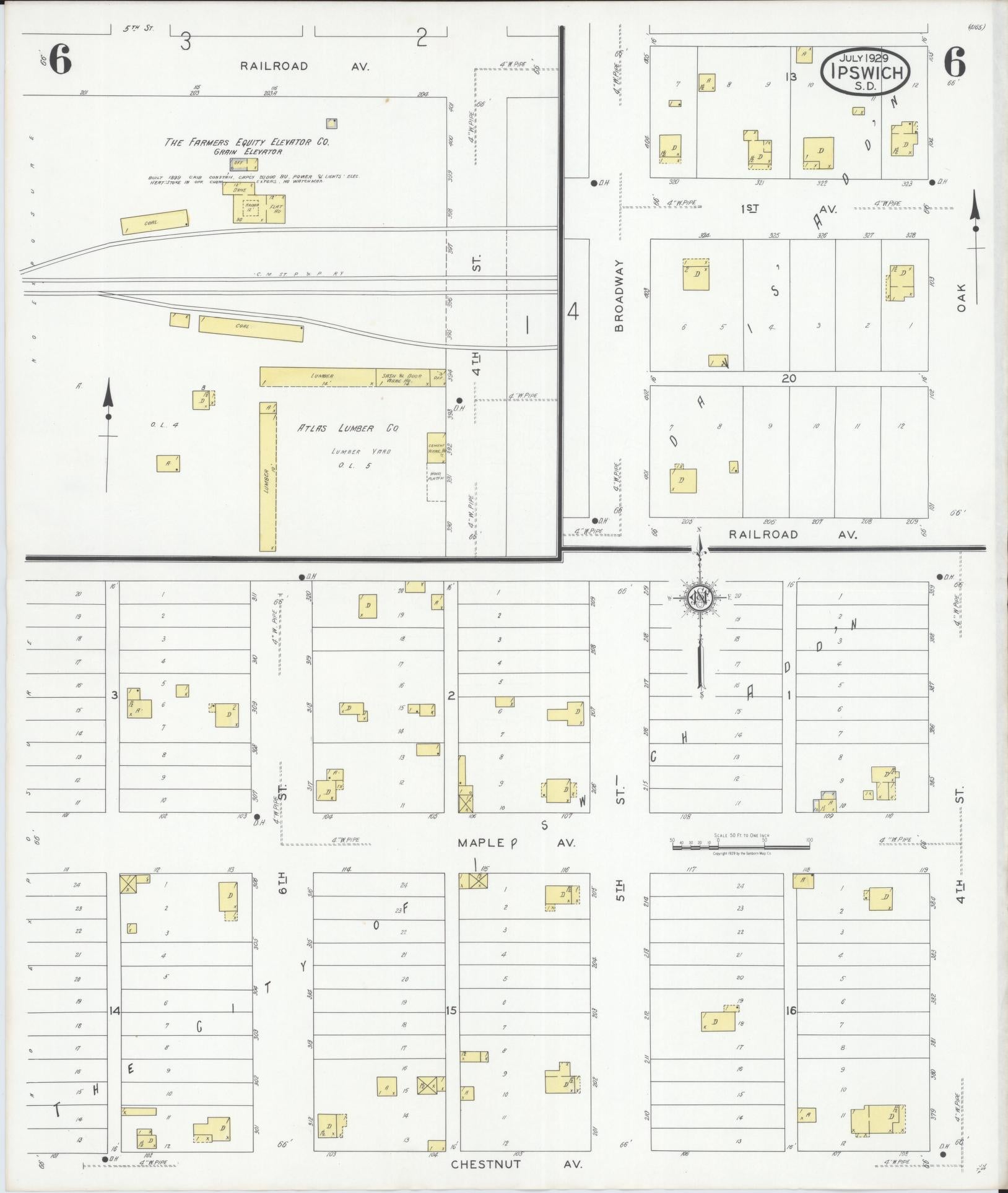 Sanborn Fire Insurance Map from Ipswich, Edmunds County, South Dakota (1929), Sheet #0006 - Complete Map Set gallery image, historic Sanborn map, vintage wall art, South Dakota South Dakota