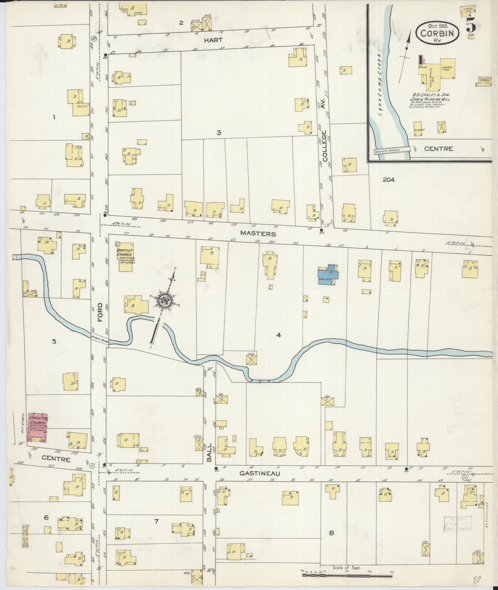 Sanborn Fire Insurance Map from Corbin, Knox and Whitley Counties, Kentucky (1913), Sheet #0005 - Complete Map Set gallery image, historic Sanborn map, vintage wall art, Kentucky Kentucky