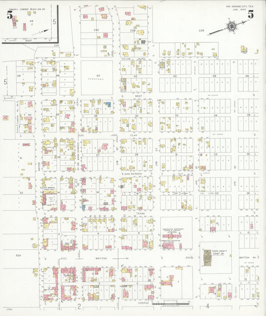 Sanborn Fire Insurance Map from Rio Grande City, Starr County, Texas (1940), Sheet #0005 - Historic Sanborn Fire Insurance Map Print, vintage old map wall art, antique decor, genealogy gift, Texas Texas map