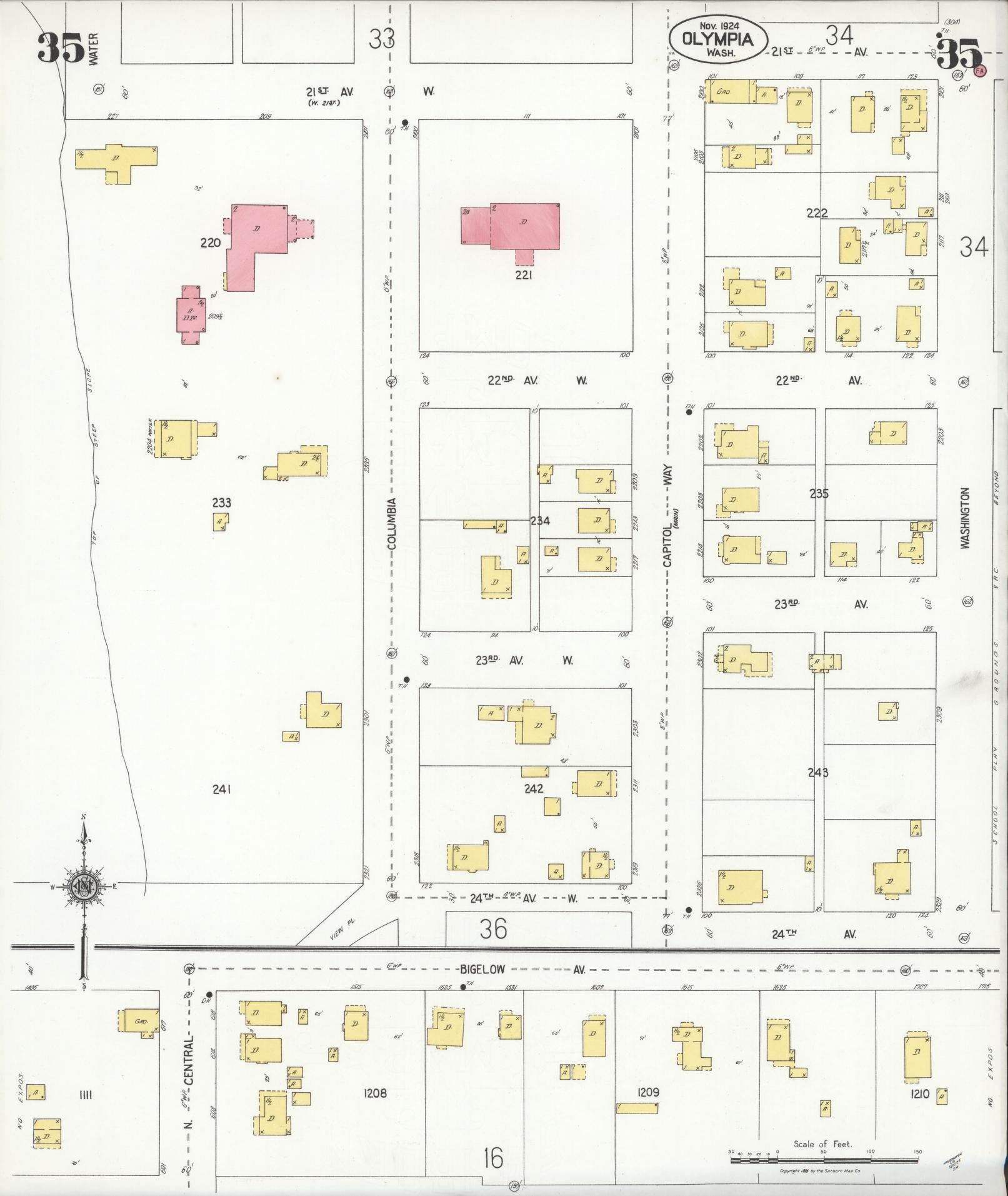 Sanborn Fire Insurance Map from Olympia, Thurston County, Washington (1924), Sheet #0035 - Complete Map Set gallery image, historic Sanborn map, vintage wall art, Washington Washington