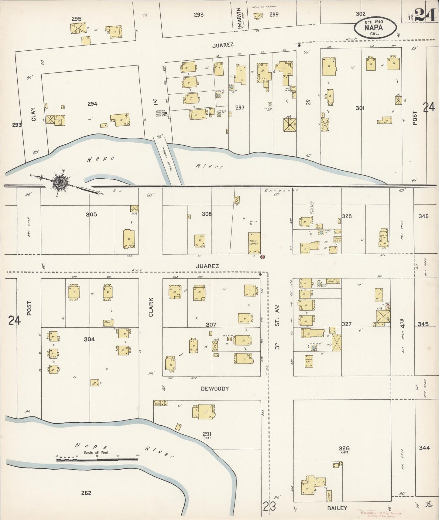 Sanborn Fire Insurance Map from Napa, Napa County, California (1910), Sheet #0024 - Historic Sanborn Fire Insurance Map Print, vintage old map wall art, antique decor, genealogy gift, California California map