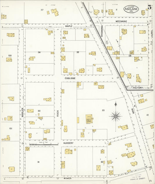 Sanborn Fire Insurance Map from Ashland, Jackson County, Oregon (1907), Sheet #0005 - Historic Sanborn Fire Insurance Map Print, vintage old map wall art, antique decor, genealogy gift, Oregon Oregon map