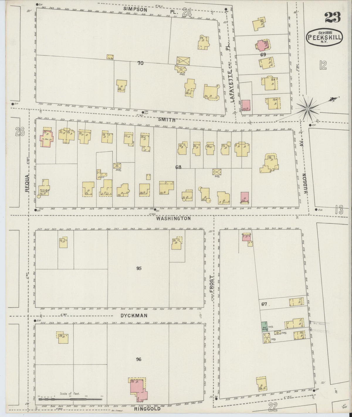 Sanborn Fire Insurance Map from Peekskill, Westchester County, New York (1895), Sheet #0023 - Historic Sanborn Fire Insurance Map Print, vintage old map wall art, antique decor, genealogy gift, New York New York map