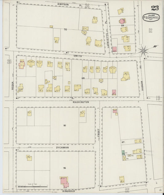 Sanborn Fire Insurance Map from Peekskill, Westchester County, New York (1895), Sheet #0023 - Historic Sanborn Fire Insurance Map Print, vintage old map wall art, antique decor, genealogy gift, New York New York map