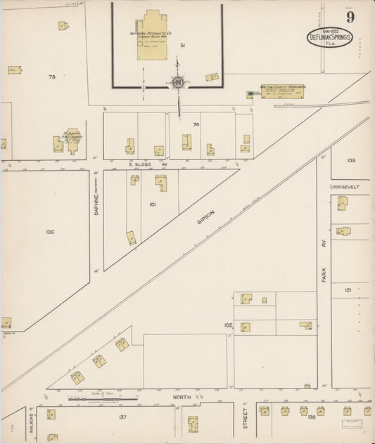 Sanborn Fire Insurance Map from De Funiak Springs, Walton County, Florida (1922), Sheet #0009 - Historic Sanborn Fire Insurance Map Print, vintage old map wall art, antique decor, genealogy gift, Florida Florida map