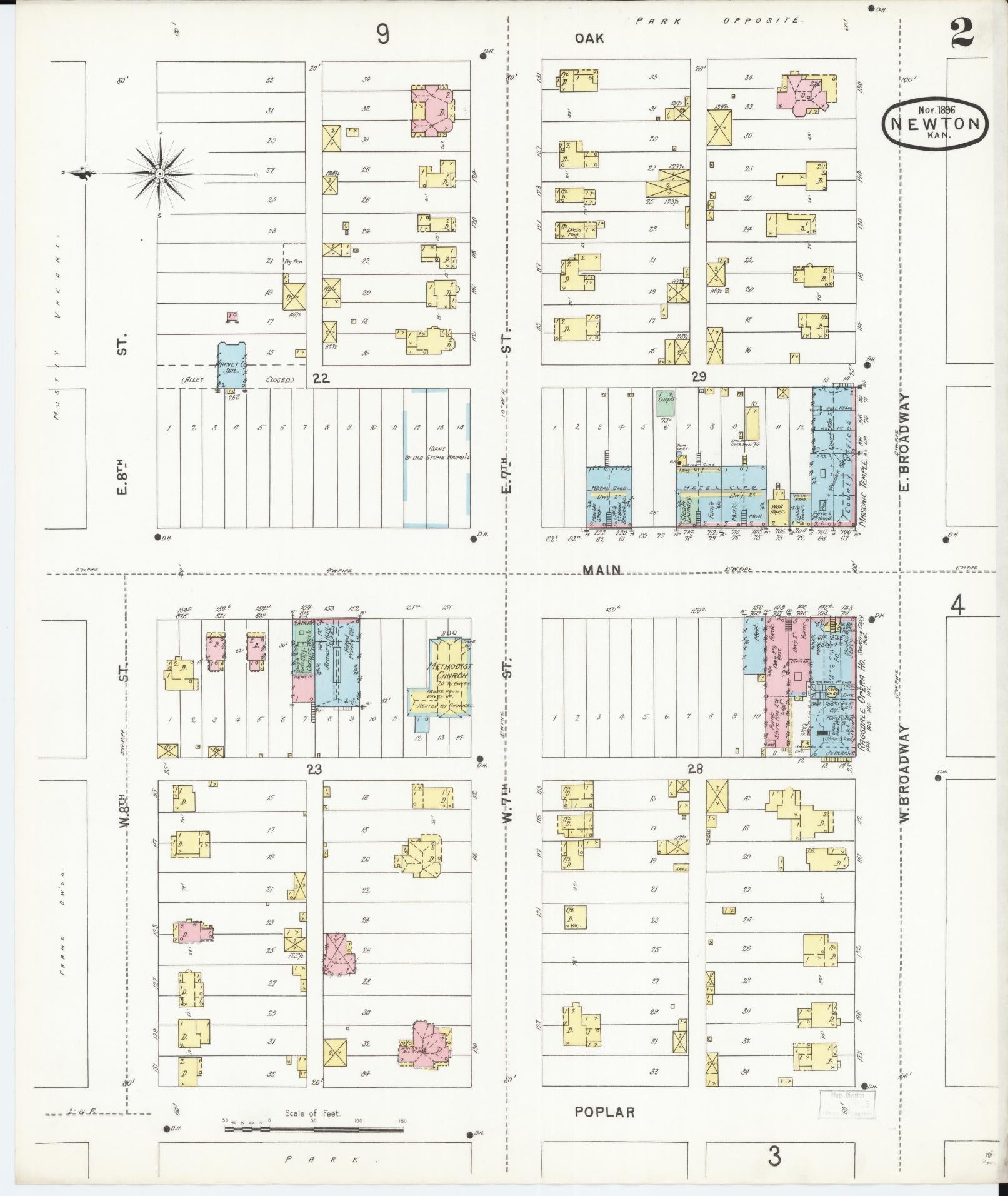 Sanborn Fire Insurance Map from Newton, Harvey County, Kansas (1896), Sheet #0002 - Historic Sanborn Fire Insurance Map Print, vintage old map wall art, antique decor, genealogy gift, Kansas Kansas map