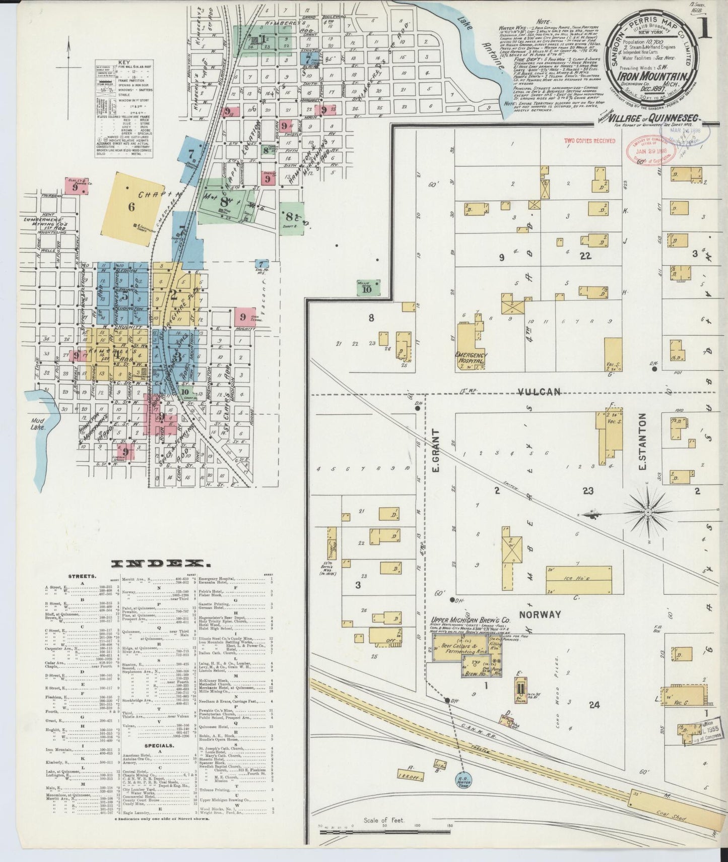 Sanborn Fire Insurance Map from Iron Mountain, Dickinson County, Michigan (1897), Sheet #0001 - Complete Map Set gallery image, historic Sanborn map, vintage wall art, Michigan Michigan