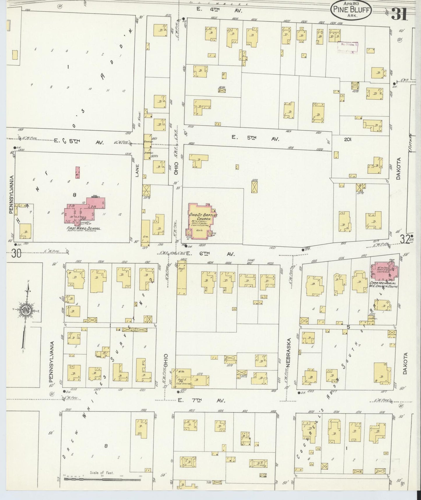 Sanborn Fire Insurance Map from Pine Bluff, Jefferson County, Arkansas (1913), Sheet #0031 - Complete Map Set gallery image, historic Sanborn map, vintage wall art, Arkansas Arkansas