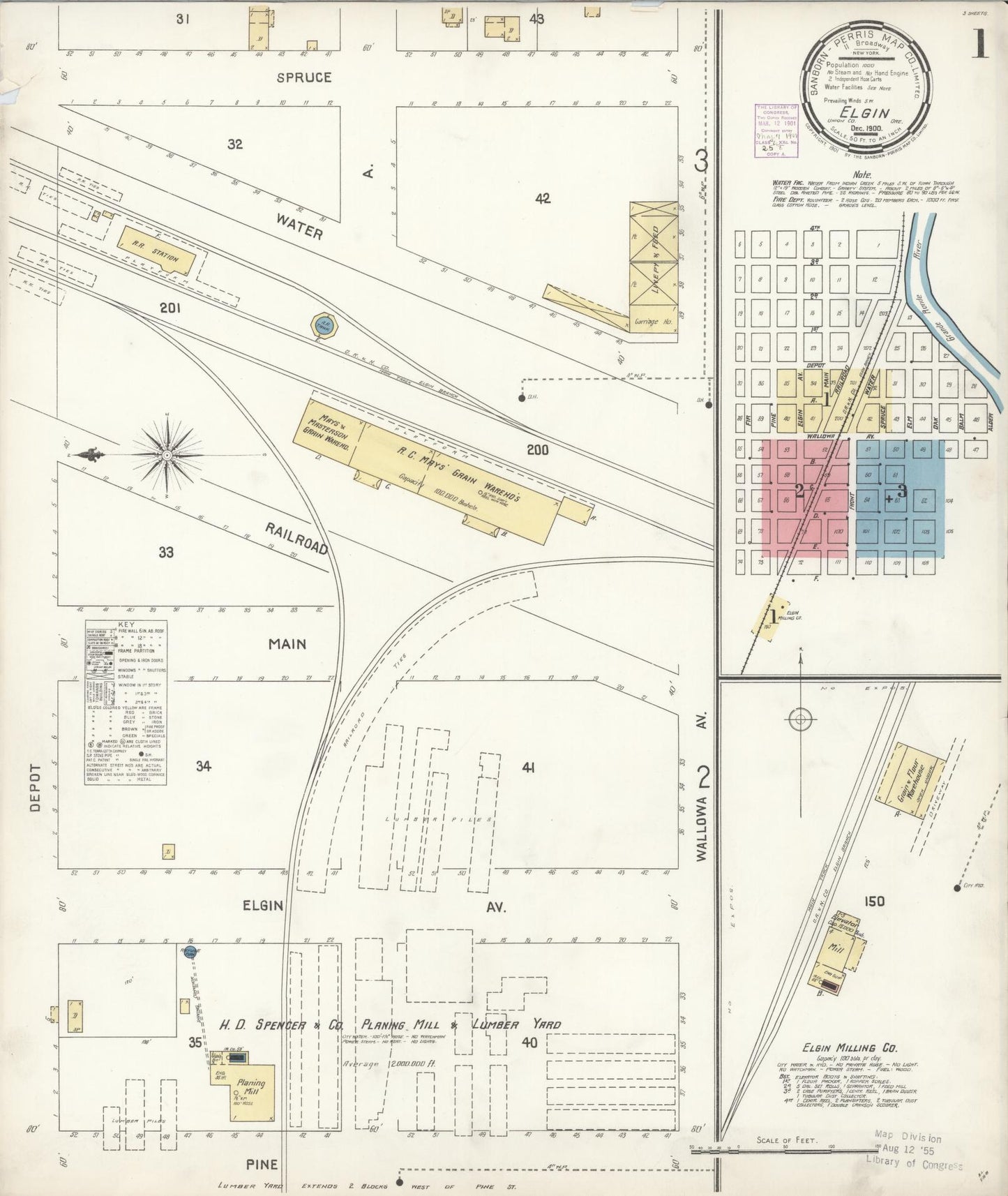 Sanborn Fire Insurance Map from Elgin, Union County, Oregon (1900), Sheet #0001 - Historic Sanborn Fire Insurance Map Print, vintage old map wall art, antique decor, genealogy gift, Oregon Oregon map