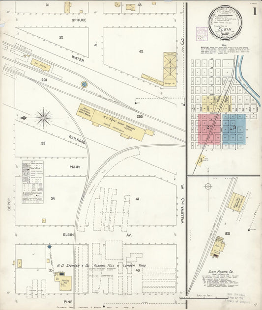 Sanborn Fire Insurance Map from Elgin, Union County, Oregon (1900), Sheet #0001 - Historic Sanborn Fire Insurance Map Print, vintage old map wall art, antique decor, genealogy gift, Oregon Oregon map