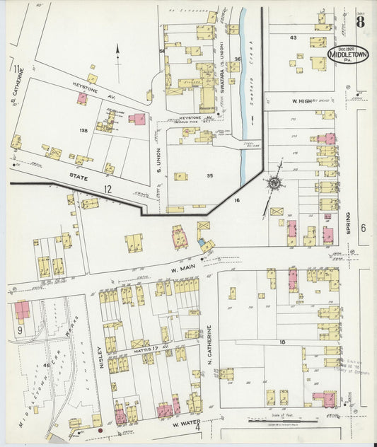 Sanborn Fire Insurance Map from Middletown, Dauphin County, Pennsylvania (1920), Sheet #0008 - Historic Sanborn Fire Insurance Map Print, vintage old map wall art, antique decor, genealogy gift, Pennsylvania Pennsylvania map