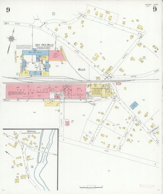 Sanborn Fire Insurance Map from Medway, Norfolk County, Massachusetts (1933), Sheet #0009 - Historic Sanborn Fire Insurance Map Print, vintage old map wall art, antique decor, genealogy gift, Massachusetts Massachusetts map