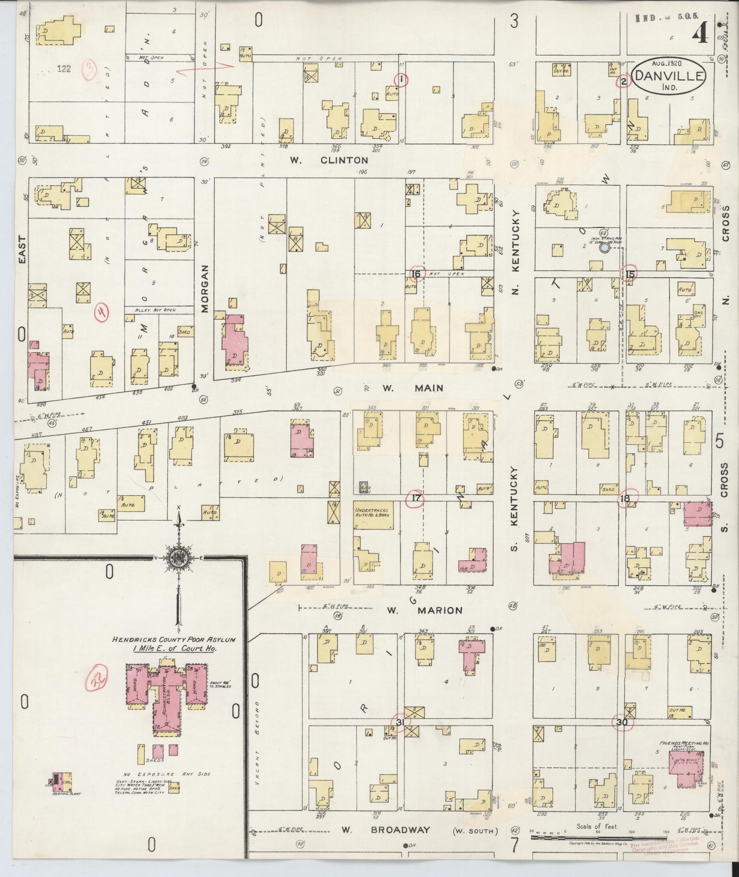 Sanborn Fire Insurance Map from Danville, Hendricks County, Indiana (1932), Sheet #0004 - Complete Map Set gallery image, historic Sanborn map, vintage wall art, Indiana Indiana