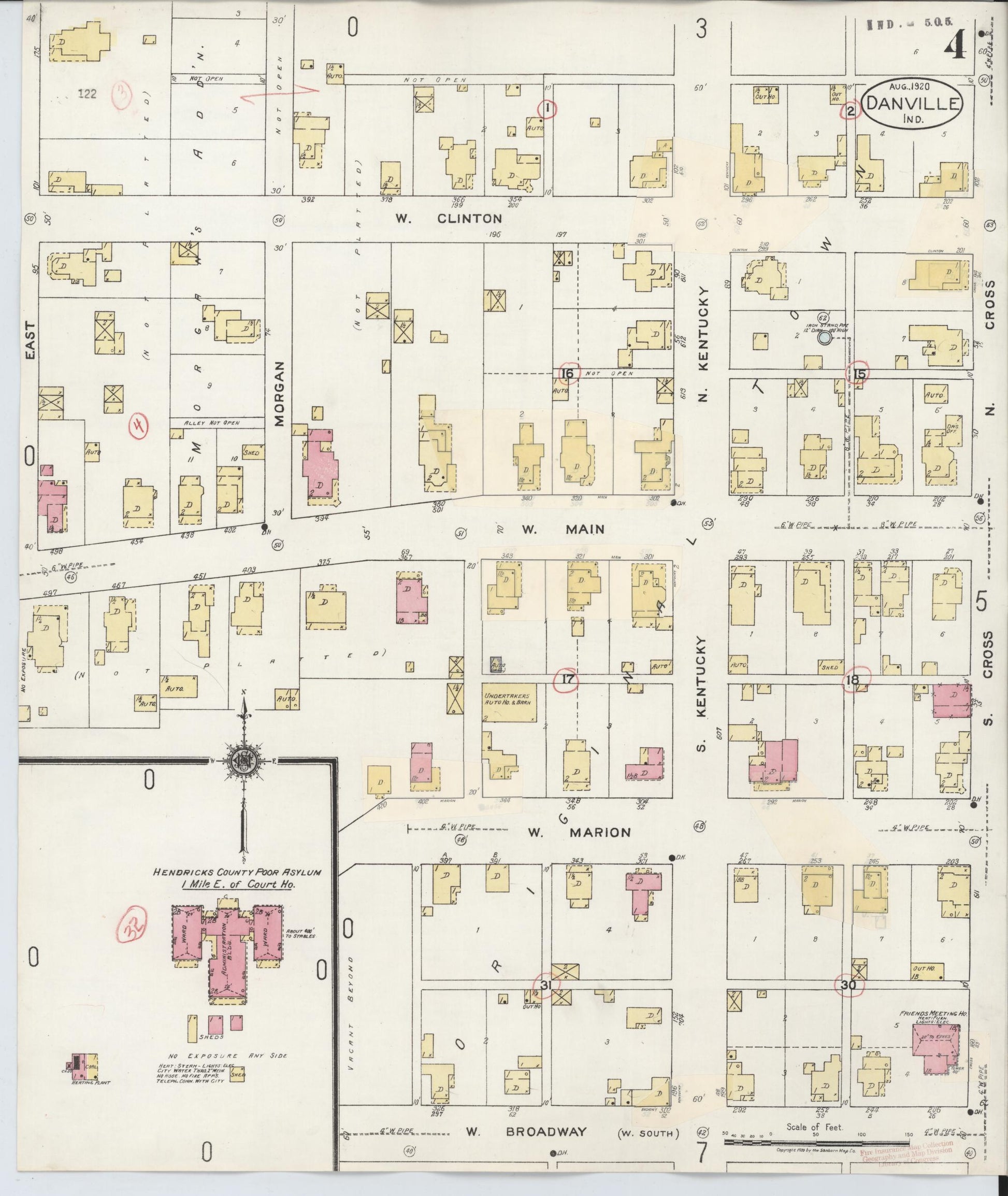 Sanborn Fire Insurance Map from Danville, Hendricks County, Indiana (1932), Sheet #0004 - Complete Map Set gallery image, historic Sanborn map, vintage wall art, Indiana Indiana