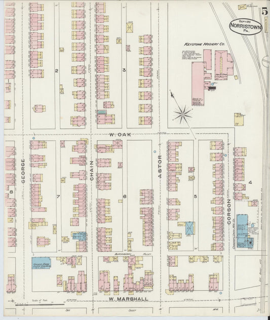 Sanborn Fire Insurance Map from Norristown, Montgomery County, Pennsylvania (1891), Sheet #0005 - Historic Sanborn Fire Insurance Map Print, vintage old map wall art, antique decor, genealogy gift, Pennsylvania Pennsylvania map