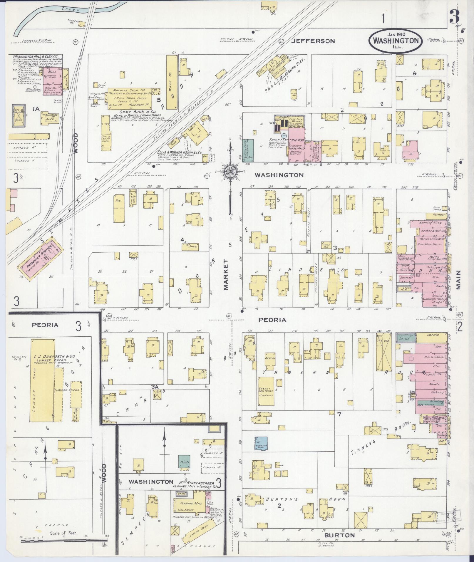 Sanborn Fire Insurance Map from Washington, Tazewell County, Illinois (1910), Sheet #0003 - Historic Sanborn Fire Insurance Map Print, vintage old map wall art, antique decor, genealogy gift, Washington Washington map
