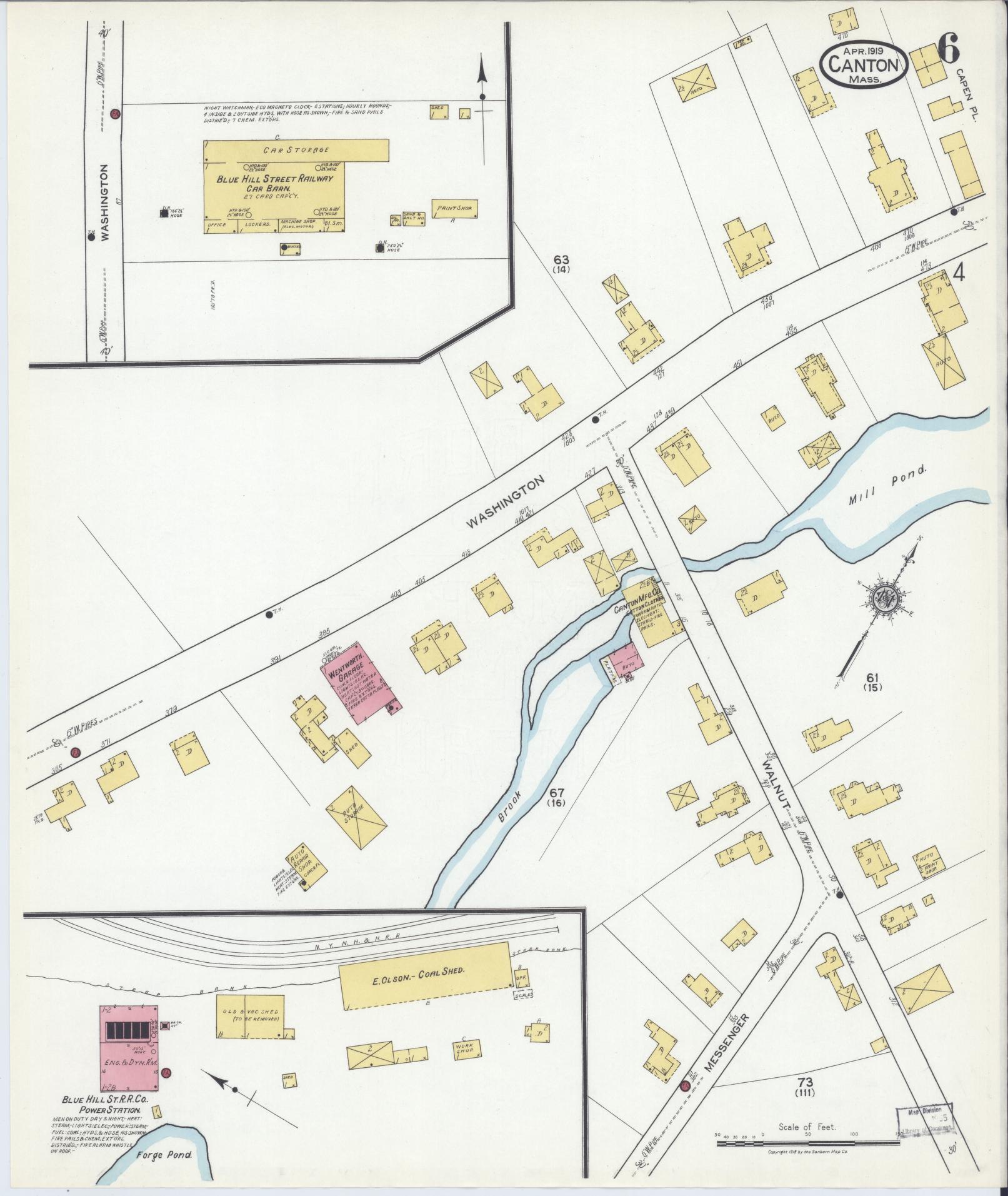 Sanborn Fire Insurance Map from Canton, Norfolk County, Massachusetts (1919), Sheet #0006 - Complete Map Set gallery image, historic Sanborn map, vintage wall art, Massachusetts Massachusetts