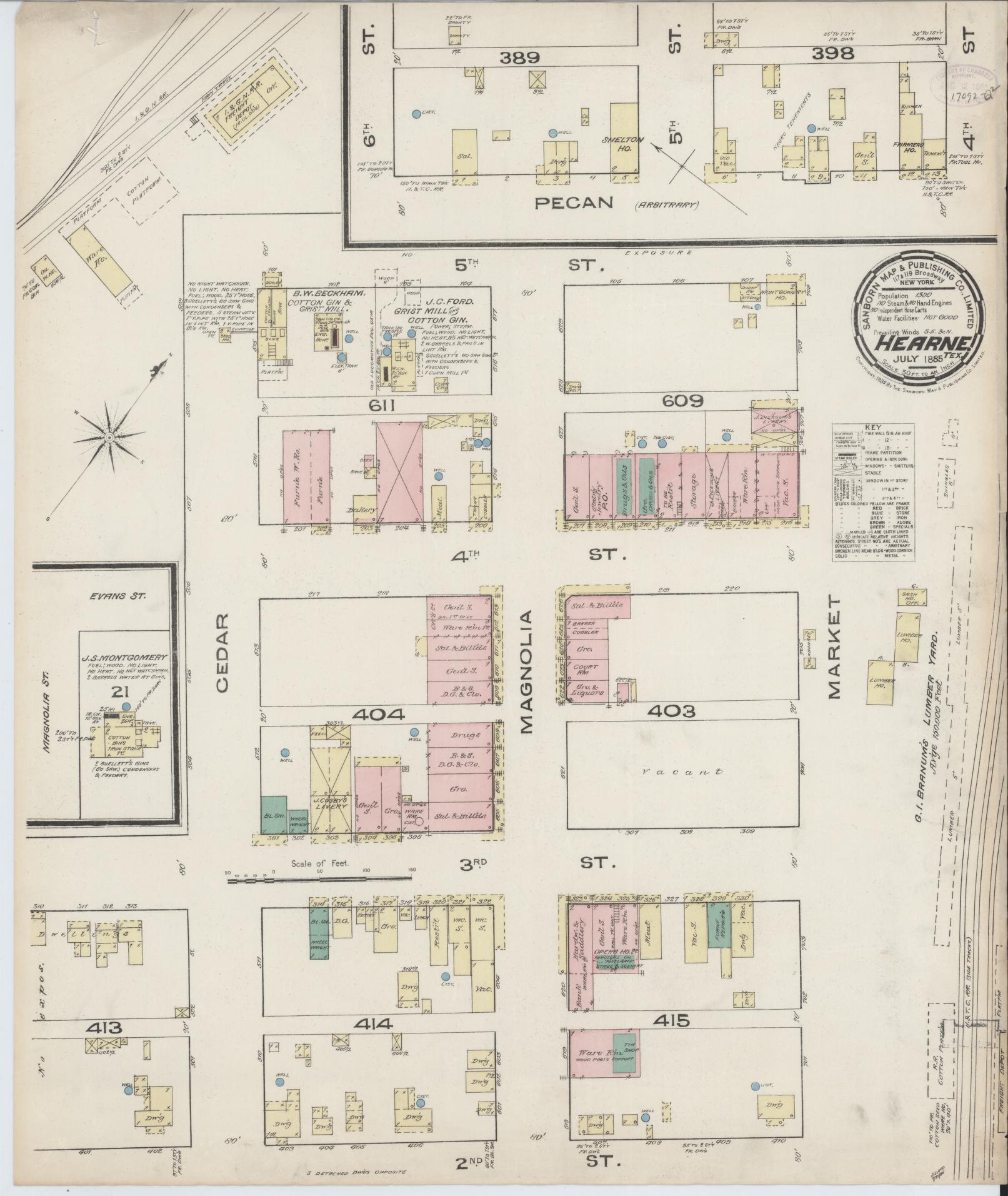 Sanborn Fire Insurance Map from Hearne, Robertson County, Texas. (1885), Sheet 1 – Historic Sanborn Fire Insurance Map Print