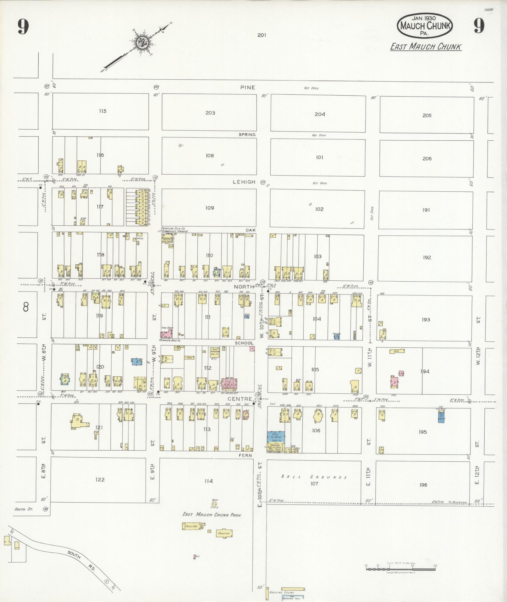 Sanborn Fire Insurance Map from Mauch Chunk, Carbon County, Pennsylvania (1930), Sheet #0009 - Complete Map Set gallery image, historic Sanborn map, vintage wall art, Pennsylvania Pennsylvania