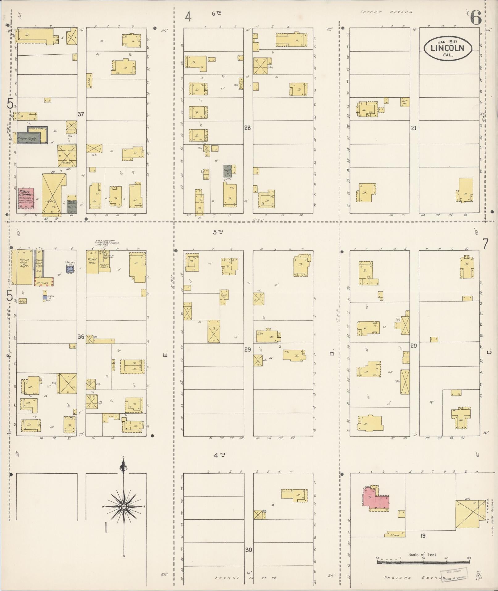 Sanborn Fire Insurance Map from Lincoln, Placer County, California (1910), Sheet #0006 - Historic Sanborn Fire Insurance Map Print, vintage old map wall art, antique decor, genealogy gift, California California map