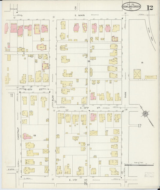 Sanborn Fire Insurance Map from Bowling Green, Warren County, Kentucky (1914), Sheet #0012 - Historic Sanborn Fire Insurance Map Print, vintage old map wall art, antique decor, genealogy gift, Kentucky Kentucky map