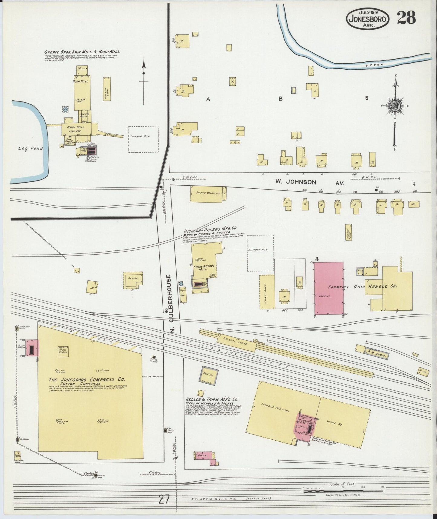 Sanborn Fire Insurance Map from Jonesboro, Craighead County, Arkansas (1919), Sheet #0028 - Historic Sanborn Fire Insurance Map Print, vintage old map wall art, antique decor, genealogy gift, Arkansas Arkansas map