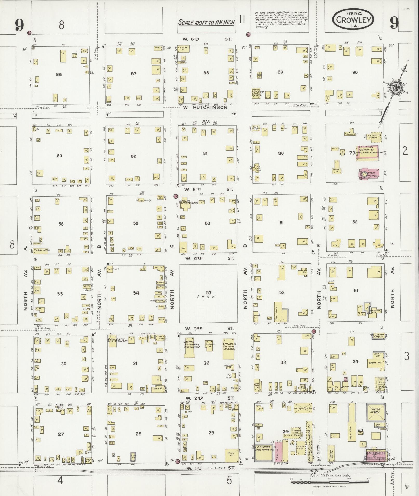 Sanborn Fire Insurance Map from Crowley, Acadia Parish, Louisiana (1925), Sheet #0009 - Historic Sanborn Fire Insurance Map Print, vintage old map wall art, antique decor, genealogy gift, Louisiana Louisiana map