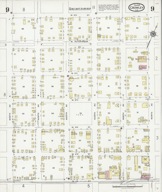Sanborn Fire Insurance Map from Crowley, Acadia Parish, Louisiana (1925), Sheet #0009 - Historic Sanborn Fire Insurance Map Print, vintage old map wall art, antique decor, genealogy gift, Louisiana Louisiana map