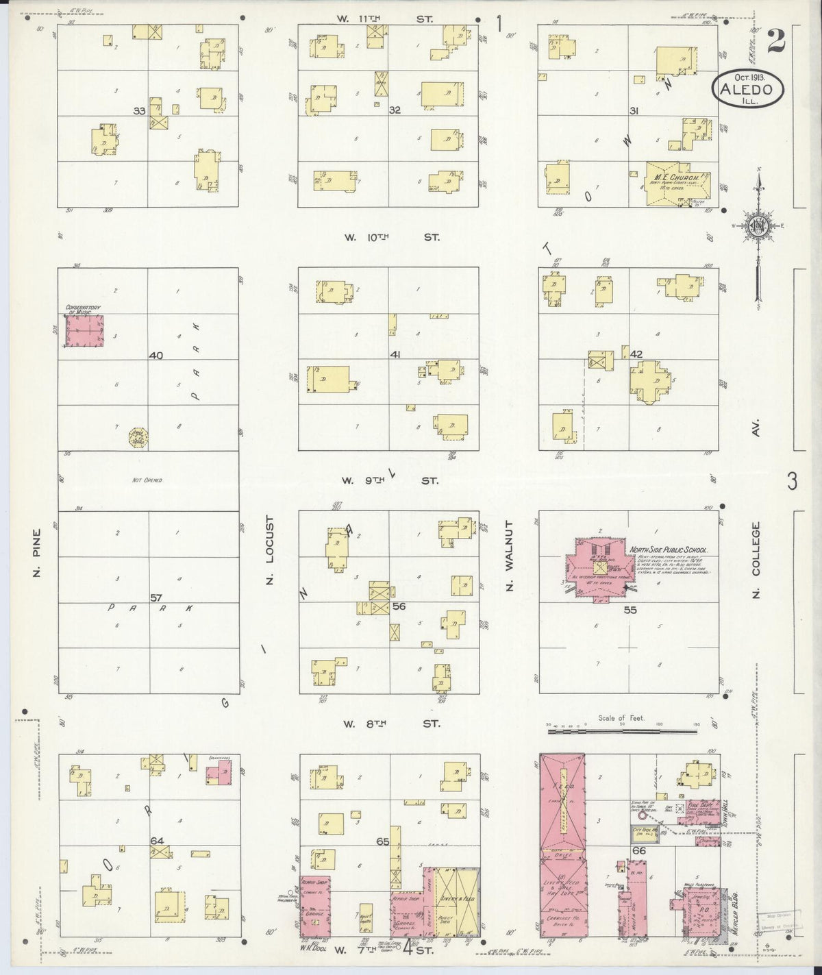 Sanborn Fire Insurance Map from Aledo, Mercer County, Illinois (1913), Sheet #0002 - Complete Map Set gallery image, historic Sanborn map, vintage wall art, Illinois Illinois