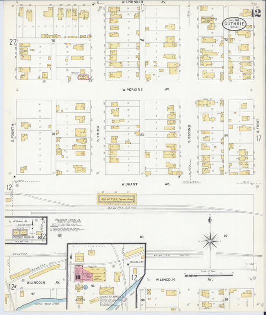 Sanborn Fire Insurance Map from Guthrie, Logan County, Oklahoma (1908), Sheet #0012 - Historic Sanborn Fire Insurance Map Print, vintage old map wall art, antique decor, genealogy gift, Oklahoma Oklahoma map