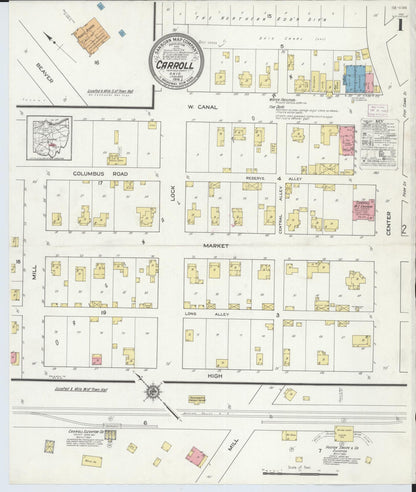 Sanborn Fire Insurance Map from Carroll, Fairfield County, Ohio (1916), Sheet #0001 - Historic Sanborn Fire Insurance Map Print, vintage old map wall art, antique decor, genealogy gift, Ohio Ohio map