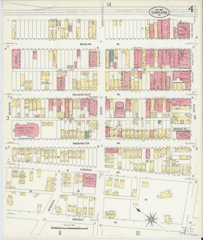 Sanborn Fire Insurance Map from Charleroi, Washington County, Pennsylvania (1907), Sheet #0004 - Complete Map Set gallery image, historic Sanborn map, vintage wall art, Pennsylvania Pennsylvania