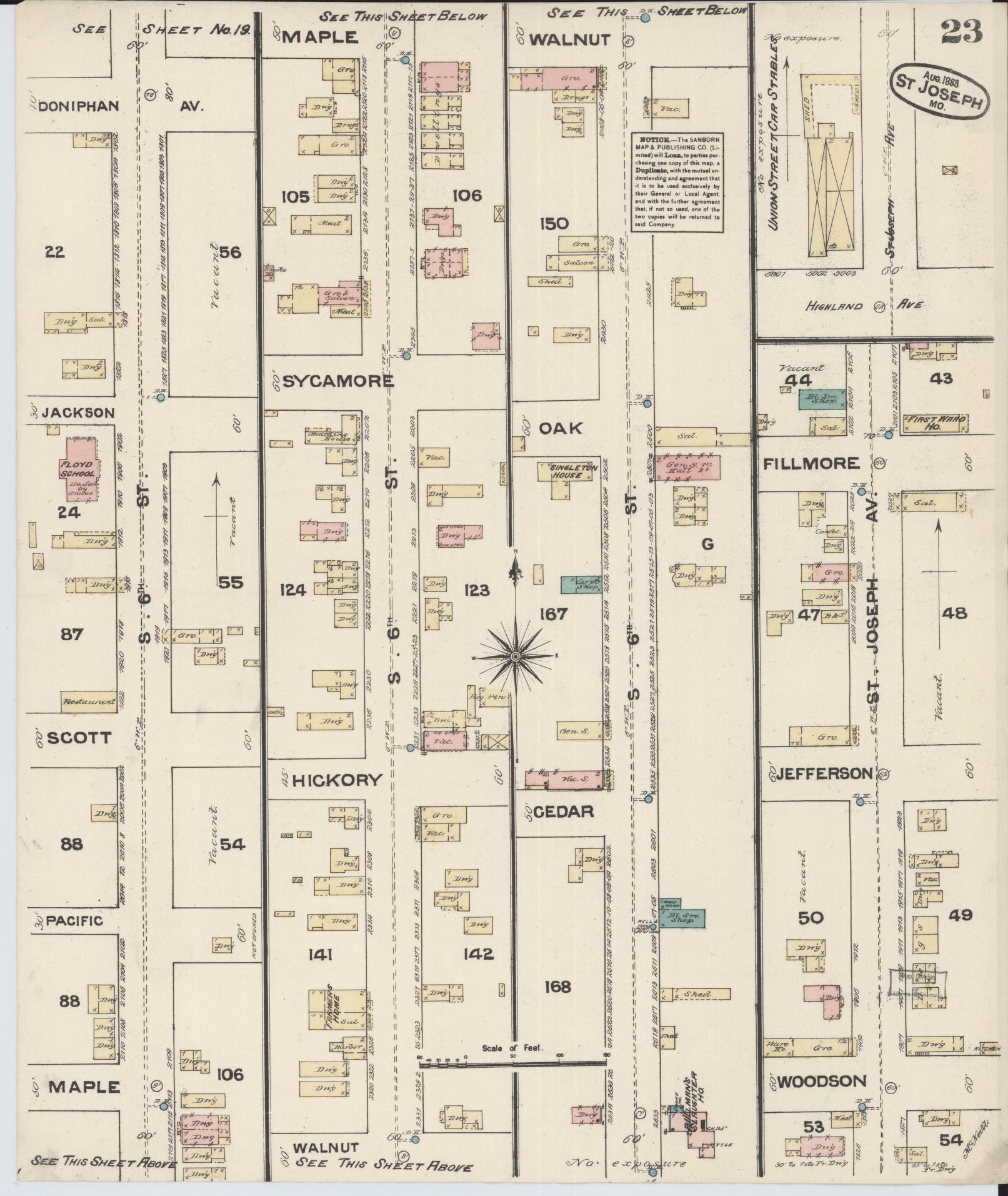 Sanborn Fire Insurance Map from Saint Joseph, Buchanan County, Missouri (1883), Sheet #0023 - Complete Map Set gallery image, historic Sanborn map, vintage wall art, Missouri Missouri