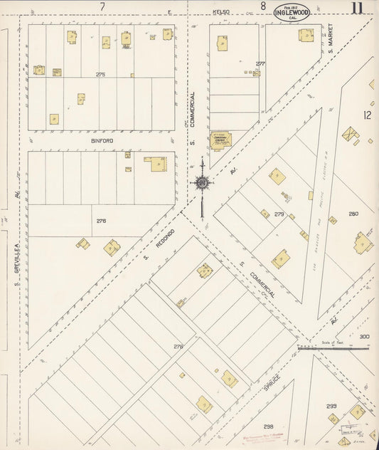 Sanborn Fire Insurance Map from Inglewood, Los Angeles County, California (1912), Sheet #0011 - Historic Sanborn Fire Insurance Map Print, vintage old map wall art, antique decor, genealogy gift, California California map